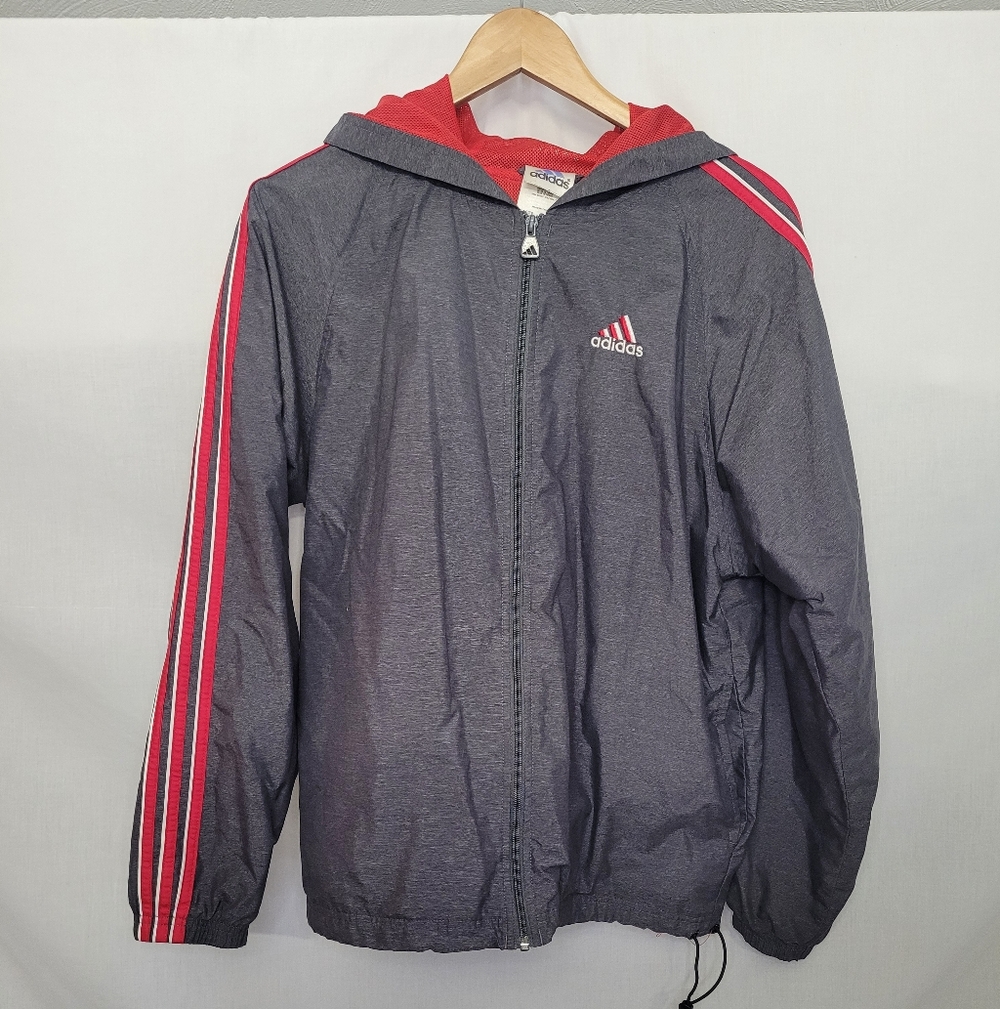 Adidas Mens Gray Jacket with Red Accents